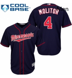 Mens Majestic Minnesota Twins 4 Paul Molitor Replica Navy Blue Alternate Road Cool Base MLB Jersey