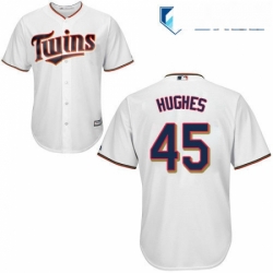 Mens Majestic Minnesota Twins 45 Phil Hughes Replica White Home Cool Base MLB Jersey