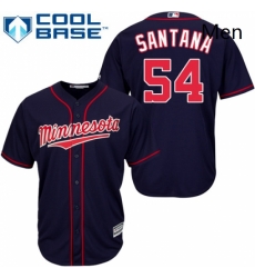 Mens Majestic Minnesota Twins 54 Ervin Santana Replica Navy Blue Alternate Road Cool Base MLB Jersey