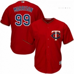 Mens Majestic Minnesota Twins 99 Logan Morrison Replica Scarlet Alternate Cool Base MLB Jersey 