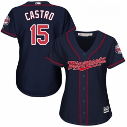 Womens Majestic Minnesota Twins 15 Jason Castro Authentic Navy Blue Alternate Road Cool Base MLB Jersey