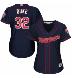 Womens Majestic Minnesota Twins 32 Zach Duke Replica Navy Blue Alternate Road Cool Base MLB Jersey 