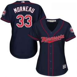 Womens Majestic Minnesota Twins 33 Justin Morneau Replica Navy Blue Alternate Road Cool Base MLB Jersey