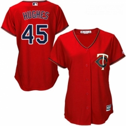 Womens Majestic Minnesota Twins 45 Phil Hughes Replica Scarlet Alternate Cool Base MLB Jersey