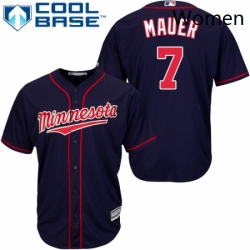 Womens Majestic Minnesota Twins 7 Joe Mauer Replica Navy Blue Alternate Road Cool Base MLB Jersey