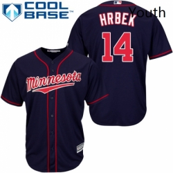 Youth Majestic Minnesota Twins 14 Kent Hrbek Replica Navy Blue Alternate Road Cool Base MLB Jersey