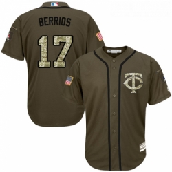 Youth Majestic Minnesota Twins 17 Jose Berrios Replica Green Salute to Service MLB Jersey