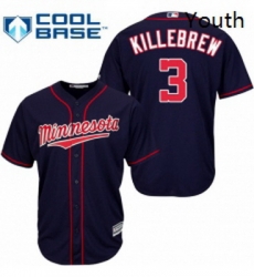 Youth Majestic Minnesota Twins 3 Harmon Killebrew Authentic Navy Blue Alternate Road Cool Base MLB Jersey