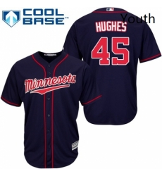 Youth Majestic Minnesota Twins 45 Phil Hughes Replica Navy Blue Alternate Road Cool Base MLB Jersey