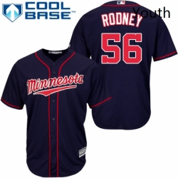 Youth Majestic Minnesota Twins 56 Fernando Rodney Replica Navy Blue Alternate Road Cool Base MLB Jersey 