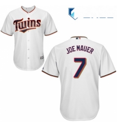 Youth Majestic Minnesota Twins 7 Joe Mauer Replica White Home Cool Base MLB Jersey