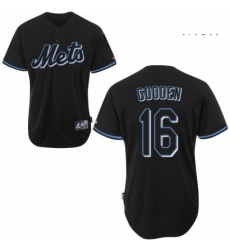 Mens Majestic New York Mets 16 Dwight Gooden Replica Black Fashion MLB Jersey