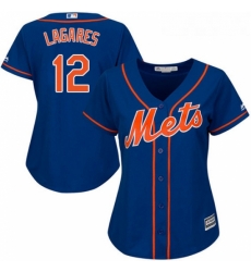 Womens Majestic New York Mets 12 Juan Lagares Replica Royal Blue Alternate Home Cool Base MLB Jersey