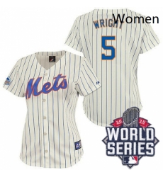 Womens Majestic New York Mets 5 David Wright Authentic CreamBlue Strip 2015 World Series MLB Jersey