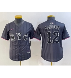 Youth New York Mets 12 Francisco Lindor Graphite 2024 City Connect Limited Stitched Baseball Jersey 9