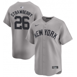 Men New York Yankee #26 Darryl Strawberry Gray Stitched Cool Base jersey