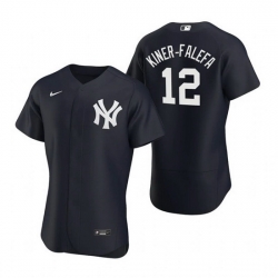 Men New York Yankees 12 Isiah Kiner Falefa Black Flex Base Stitched jersey