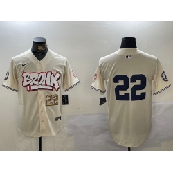 Men New York Yankees 22 Juan Soto Cream Bronx Graffiti V2 Vapor Limited Stitched Baseball Jersey 1