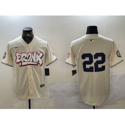 Men New York Yankees 22 Juan Soto Cream Bronx Graffiti V2 Vapor Limited Stitched Baseball Jersey