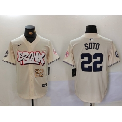 Men New York Yankees 22 Juan Soto Cream The Bronx Graffiti V2 Vapor Limited Stitched Baseball Jersey 1