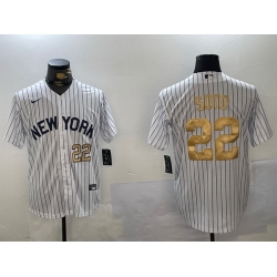 Men New York Yankees 22 Juan Soto White Pinstripe Fashion Cool Base Jerseys