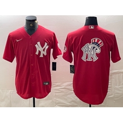 Men New York Yankees Big Logo Red Cool Base Stitched Baseball Jersey 4