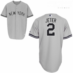 Mens Majestic New York Yankees 2 Derek Jeter Authentic Grey Name On Back MLB Jersey