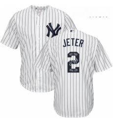 Mens Majestic New York Yankees 2 Derek Jeter Authentic White Team Logo Fashion MLB Jersey