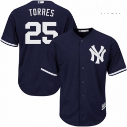 Mens Majestic New York Yankees 25 Gleyber Torres Replica Navy Blue Alternate MLB Jersey 