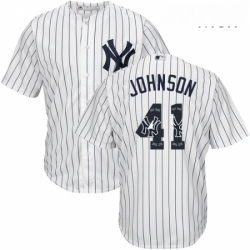 Mens Majestic New York Yankees 41 Randy Johnson Authentic White Team Logo Fashion MLB Jersey