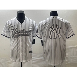 Men's New York Yankees Big Logo White Pinstripe Cool Base Stitched Baseball Jerseys