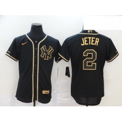 Yankees 2 Derek Jeter Black Gold Nike Flexbase Jersey