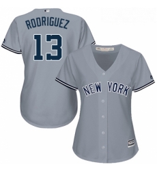 Womens Majestic New York Yankees 13 Alex Rodriguez Replica Grey Road MLB Jersey