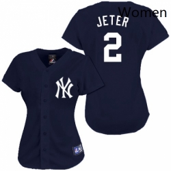 Womens Majestic New York Yankees 2 Derek Jeter Replica Navy Blue MLB Jersey