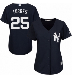 Womens Majestic New York Yankees 25 Gleyber Torres Authentic Navy Blue Alternate MLB Jersey 