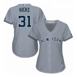 Womens Majestic New York Yankees 31 Aaron Hicks Replica Grey Road MLB Jersey