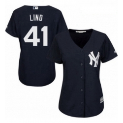 Womens Majestic New York Yankees 41 Adam Lind Replica Navy Blue Alternate MLB Jersey 