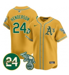 Men Oakland Athletics 24 Ricky Henderson Yellow 2024 Limited With Patch Stitched Jersey