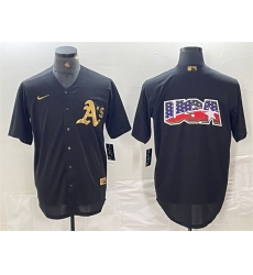 Men Oakland Athletics Black Gold Team Big Logo Cool Base Stitched Baseball Jersey