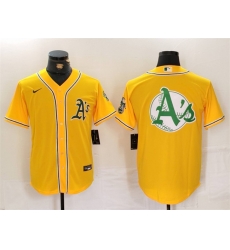 Men Oakland Athletics Yellow Team Big Logo Cool Base Stitched Baseball Jersey 3