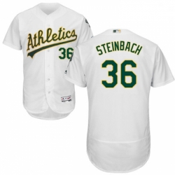 Mens Majestic Oakland Athletics 36 Terry Steinbach White Home Flex Base Authentic Collection MLB Jersey