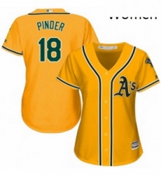 Womens Majestic Oakland Athletics 18 Chad Pinder Replica Gold Alternate 2 Cool Base MLB Jersey 