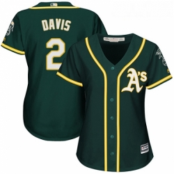 Womens Majestic Oakland Athletics 2 Khris Davis Authentic Green Alternate 1 Cool Base MLB Jersey 