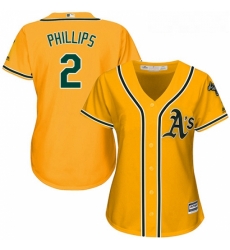 Womens Majestic Oakland Athletics 2 Tony Phillips Authentic Gold Alternate 2 Cool Base MLB Jersey