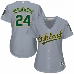 Womens Majestic Oakland Athletics 24 Rickey Henderson Authentic Grey Road Cool Base MLB Jersey