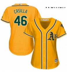 Womens Majestic Oakland Athletics 46 Santiago Casilla Authentic Gold Alternate 2 Cool Base MLB Jersey