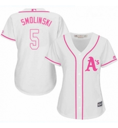 Womens Majestic Oakland Athletics 5 Jake Smolinski Replica White Fashion Cool Base MLB Jersey 