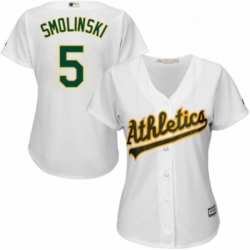 Womens Majestic Oakland Athletics 5 Jake Smolinski Replica White Home Cool Base MLB Jersey 