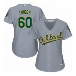 Womens Majestic Oakland Athletics 60 Andrew Triggs Authentic Grey Road Cool Base MLB Jersey 