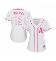 Womens Oakland Athletics 12 Kendrys Morales Replica White Fashion Cool Base Baseball Jersey 